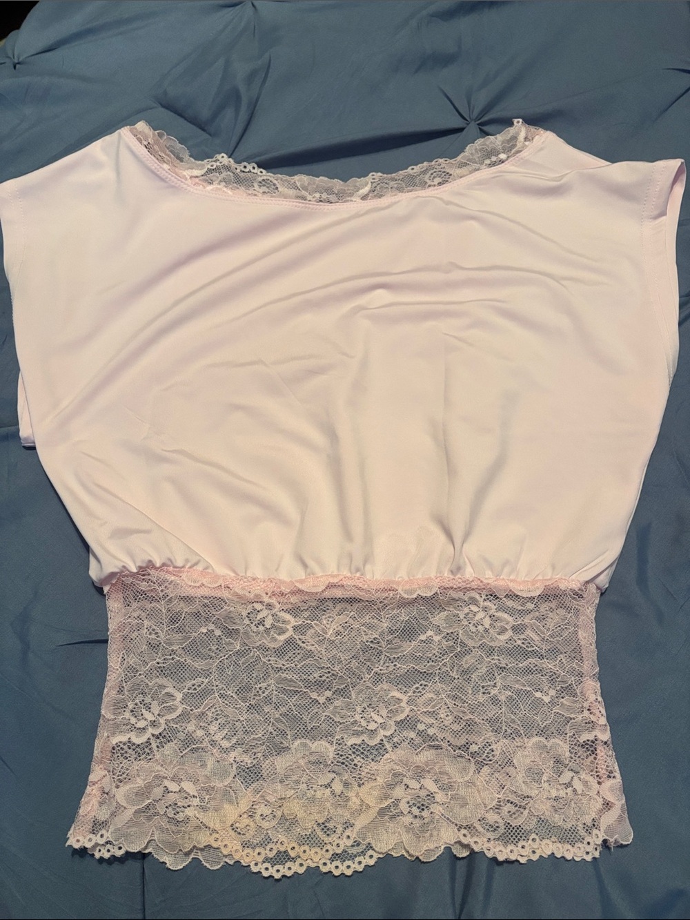 Soft Lace-Trim Chemise Top - Pale  light pink top